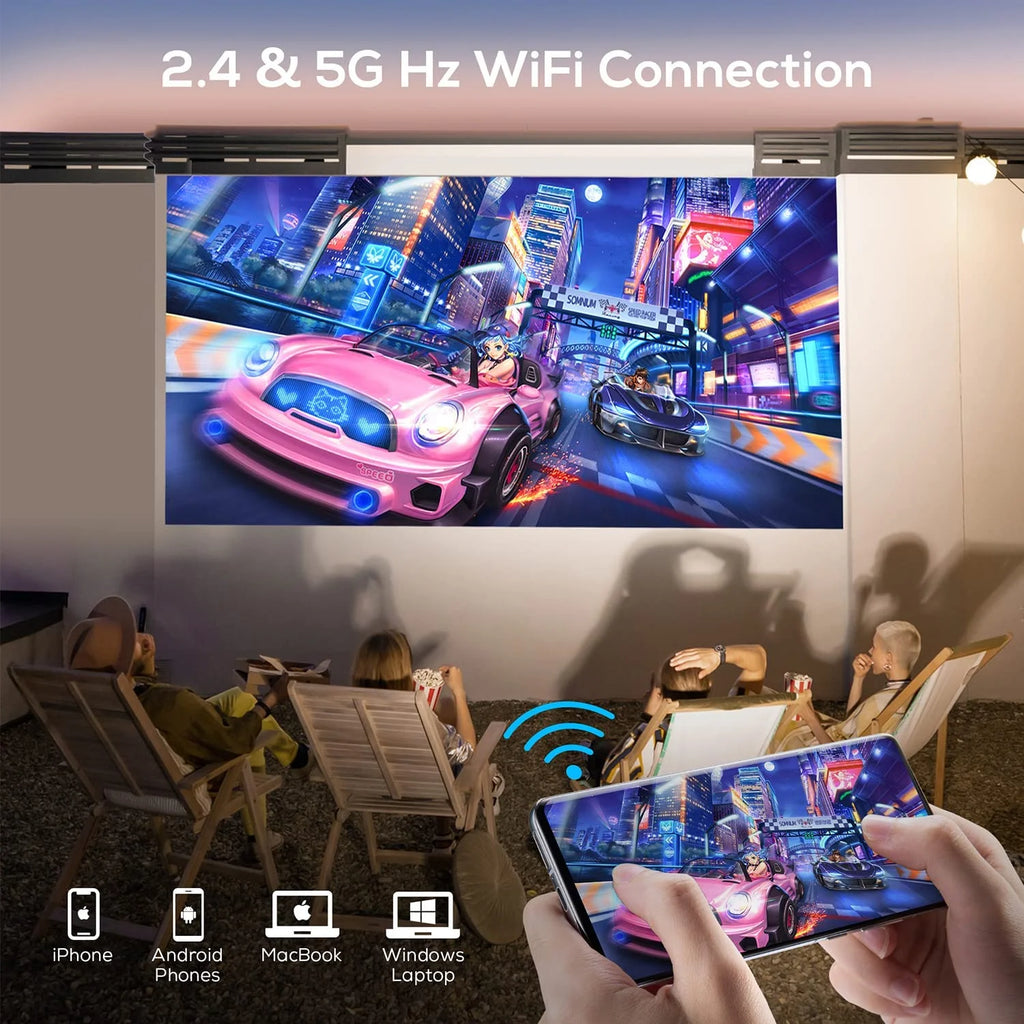 1080P Native Projector with 5G Wifi & Bluetooth 5.2, 9000 Lumens LED, 4K Supported, 180" Display, Portable Home Theater Projector with Carry Bag