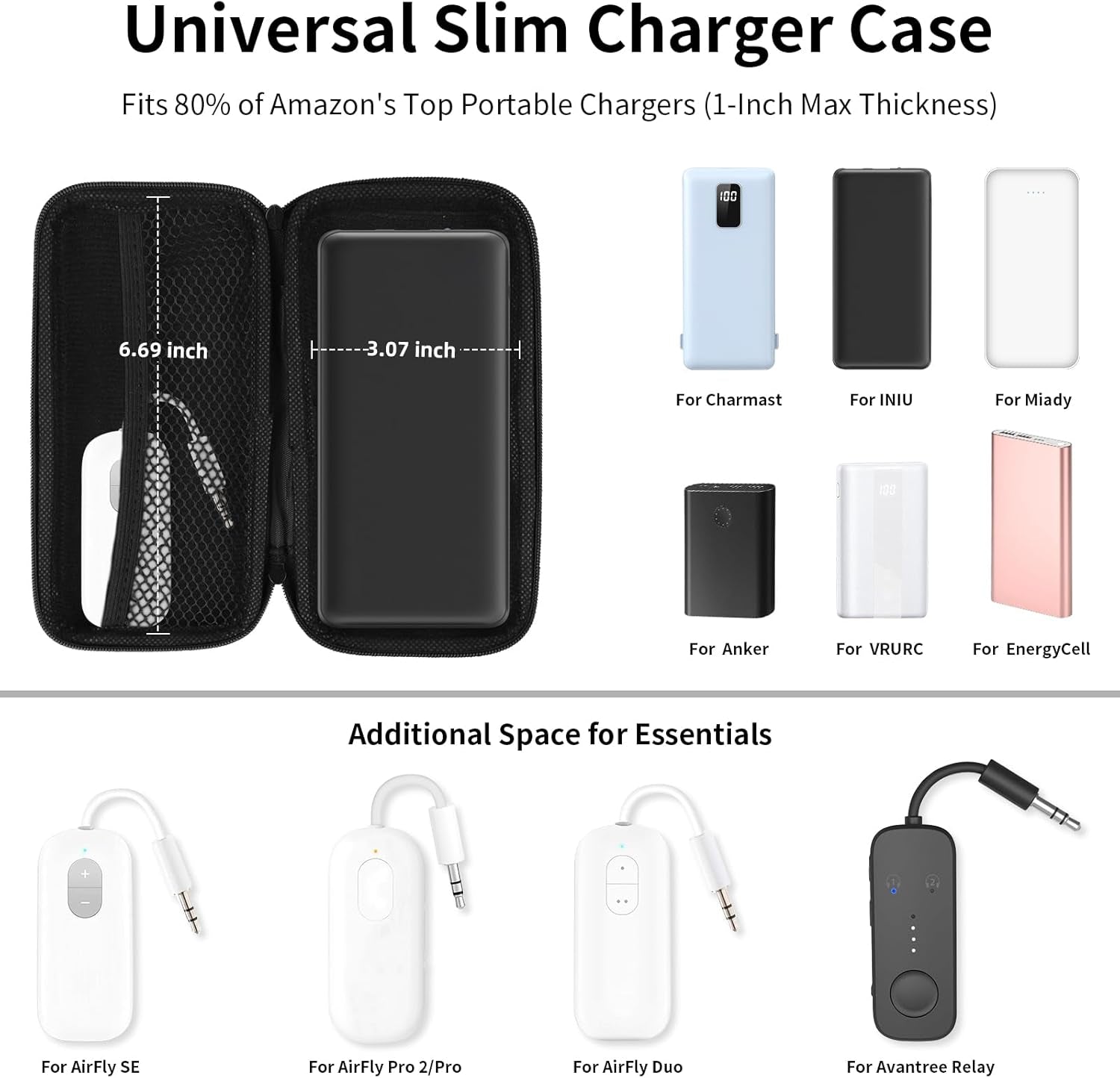 Travel Essential Electronics Organizer Pouch Charger Case, Shockproof Dual Zipper Power Bank Cables Tech Accessories Purse, Men & Women Travel Must Have Storage Bag, 6.5X3.2X1 Inch Black
