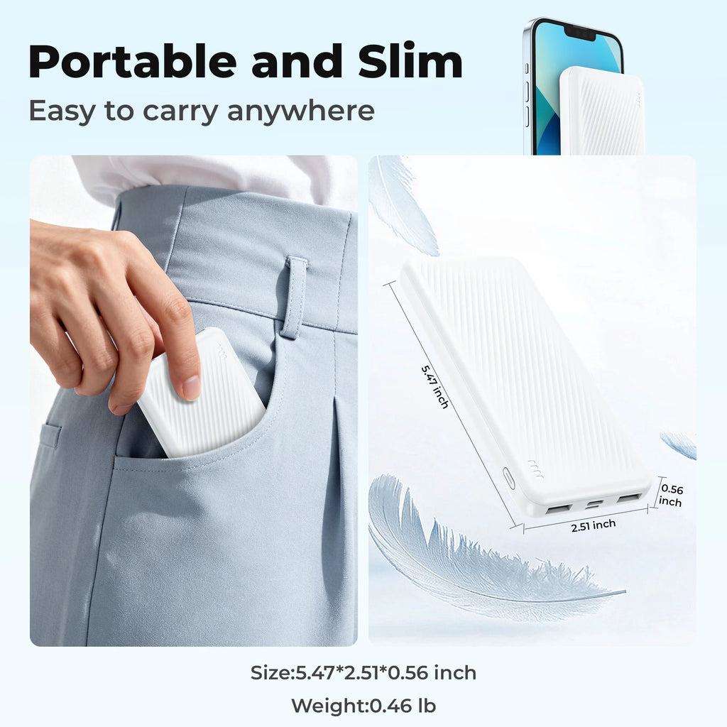 20000 Mah Portable Charger Power Bank Dual USB Battery Pack for Iphone, Ipad, Galaxy, Android, Pixel and Tablet (White)