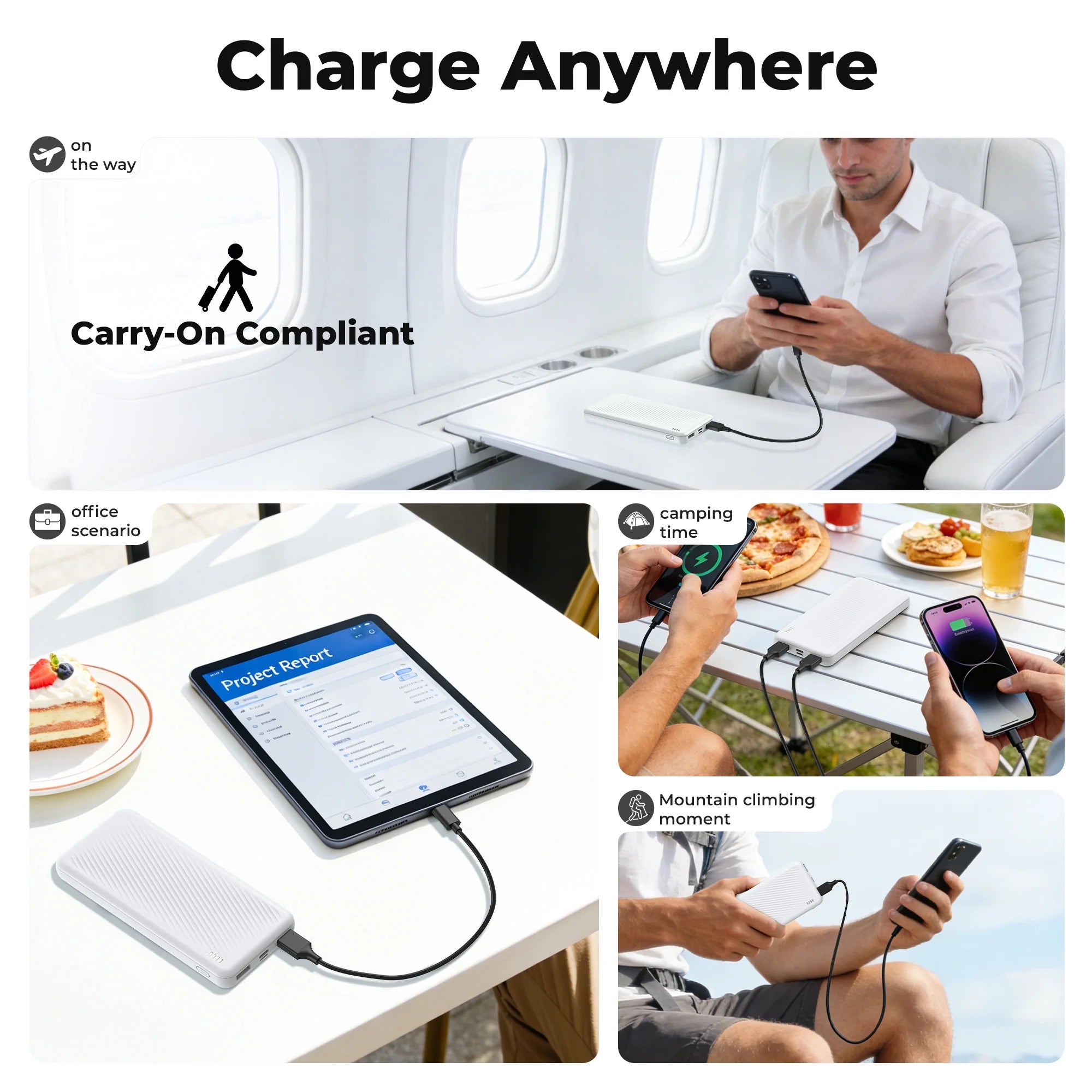 20000 Mah Portable Charger Power Bank Dual USB Battery Pack for Iphone, Ipad, Galaxy, Android, Pixel and Tablet (White)