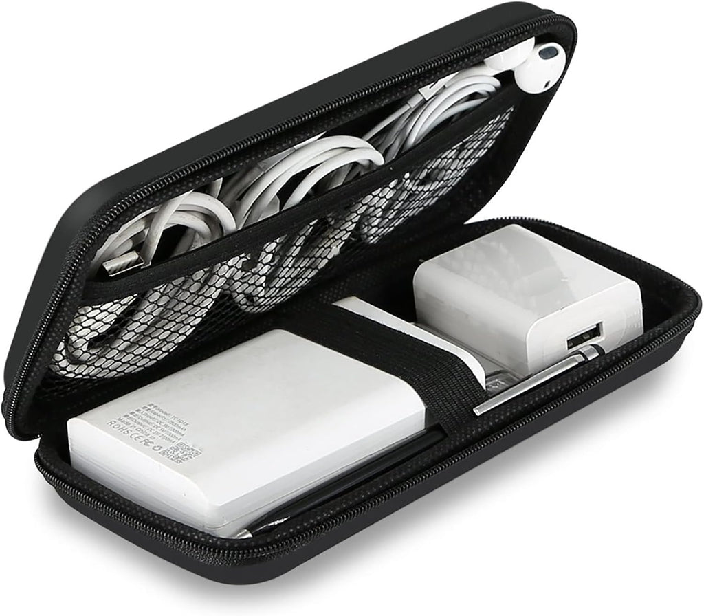 Travel Essential Electronics Organizer Pouch Charger Case, Shockproof Dual Zipper Power Bank Cables Tech Accessories Purse, Men & Women Travel Must Have Storage Bag, 6.5X3.2X1 Inch Black