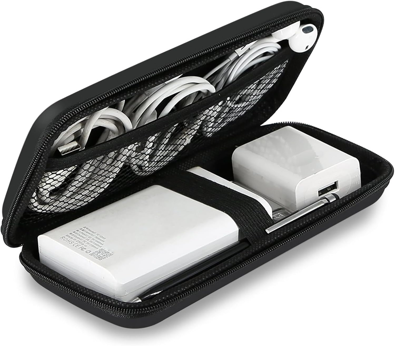 Travel Essential Electronics Organizer Pouch Charger Case, Shockproof Dual Zipper Power Bank Cables Tech Accessories Purse, Men & Women Travel Must Have Storage Bag, 6.5X3.2X1 Inch Black
