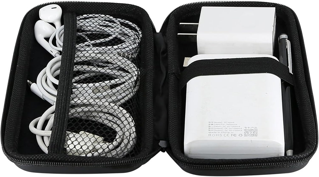 Travel Essential Electronics Organizer Pouch Charger Case, Shockproof Dual Zipper Power Bank Cables Tech Accessories Purse, Men & Women Travel Must Have Storage Bag, 6.5X3.2X1 Inch Black