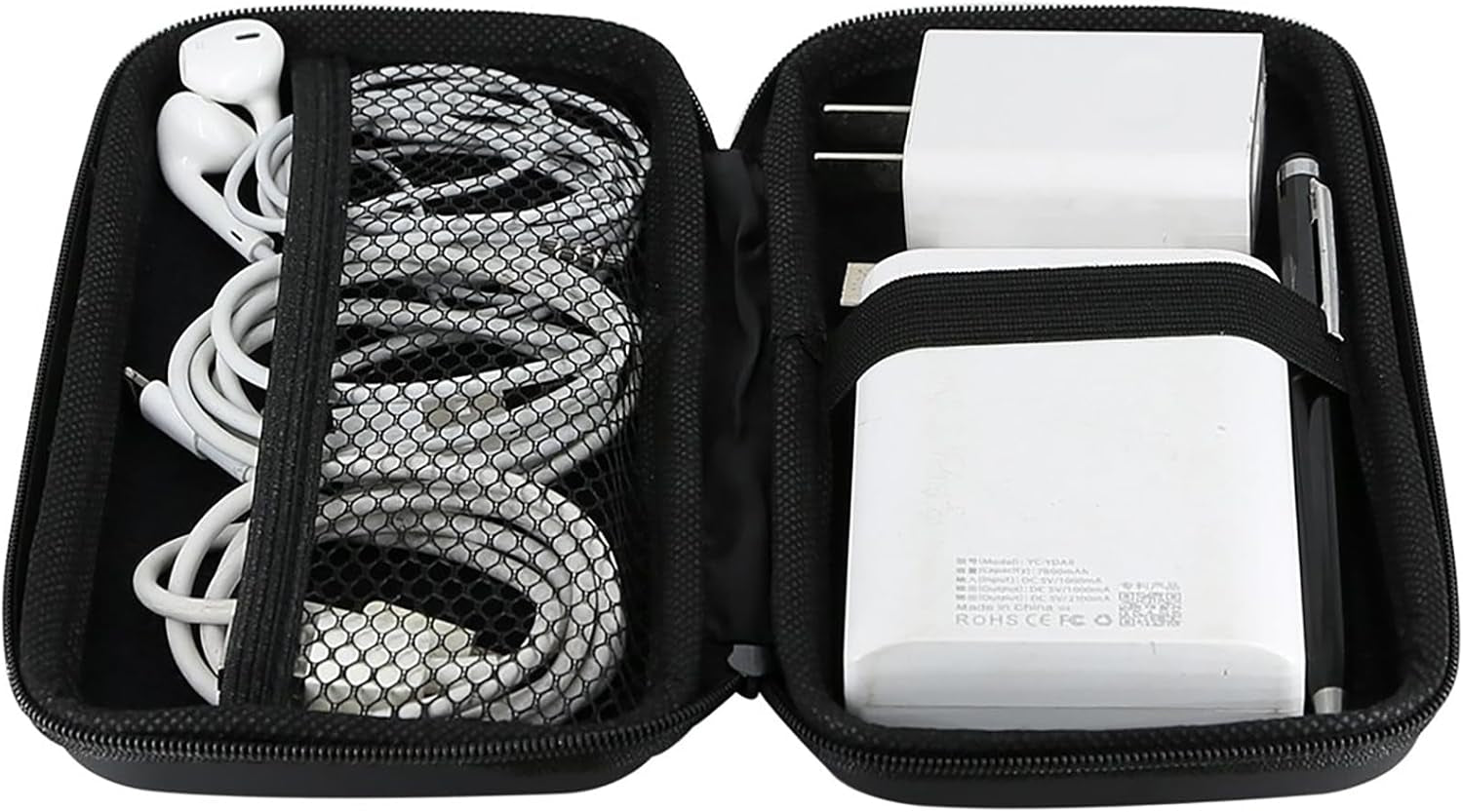 Travel Essential Electronics Organizer Pouch Charger Case, Shockproof Dual Zipper Power Bank Cables Tech Accessories Purse, Men & Women Travel Must Have Storage Bag, 6.5X3.2X1 Inch Black